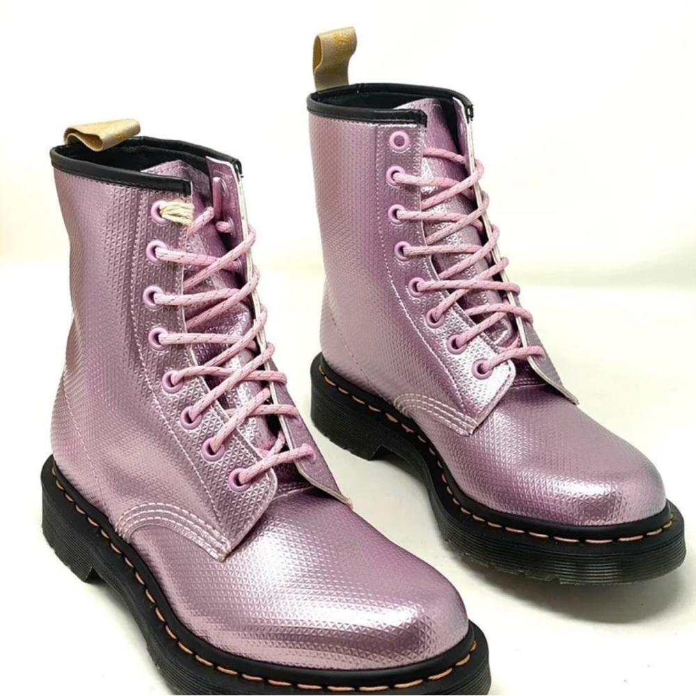 Dr. Martens 1460 Vegan Aluminum Pink Leather Boots.
